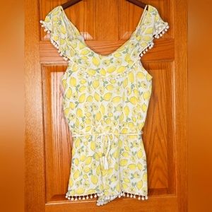 Y2K The Edit Seventeen Lemon PRINT Cold Shoulder Romper Pom Detail Juniors XL